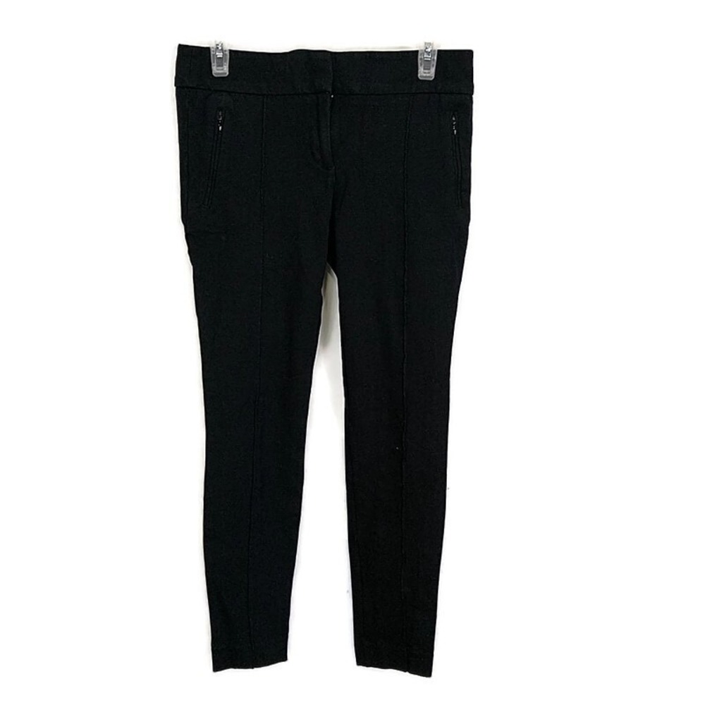 LOFT Skinny Ankle Pants Women 4 Black Seam Detail Zip Pocket Stretch Trouser